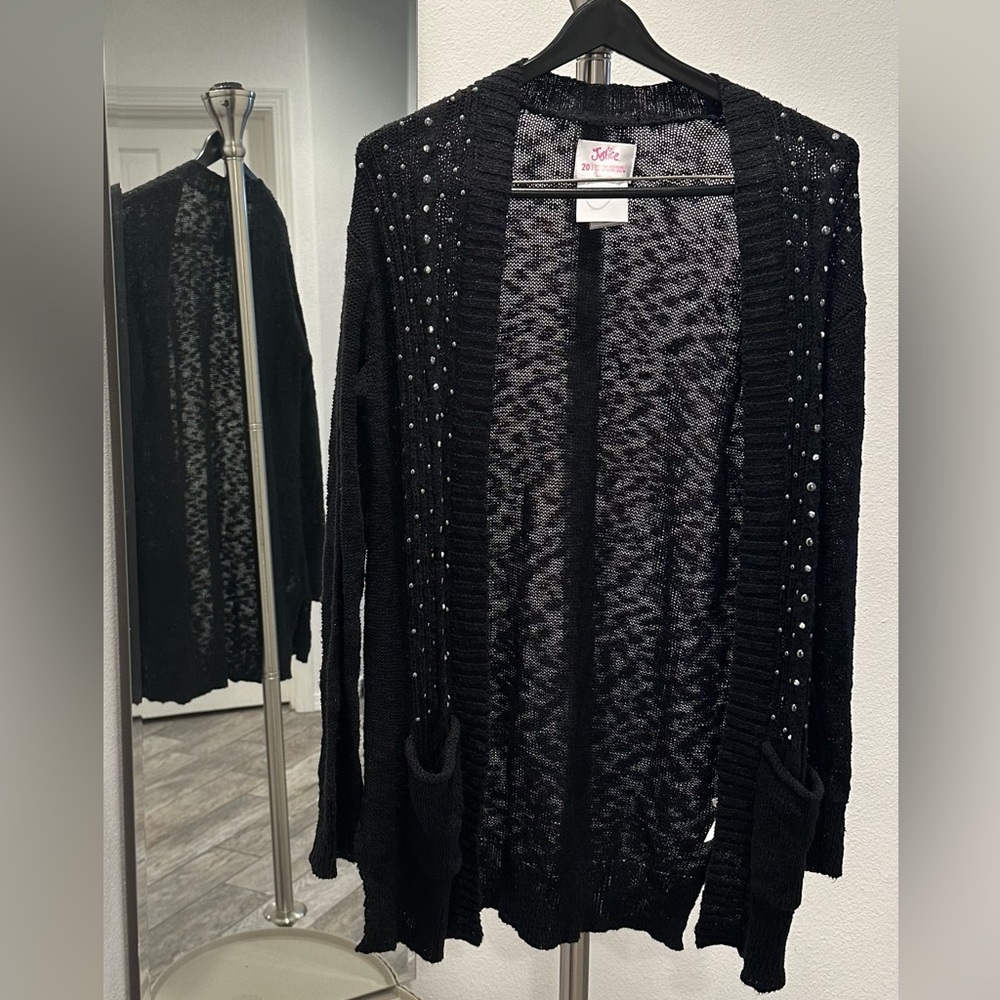 Like New Justice Sweater Black Studded - size Childrens Clothing: 20